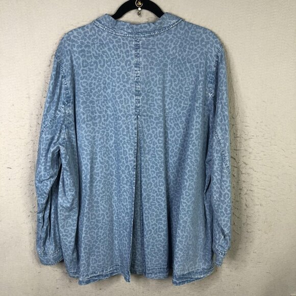 Soft Surroundings Shirt Womens 2X Blue Leopard Tencel Button Front SF3135 - Picture 2 of 16